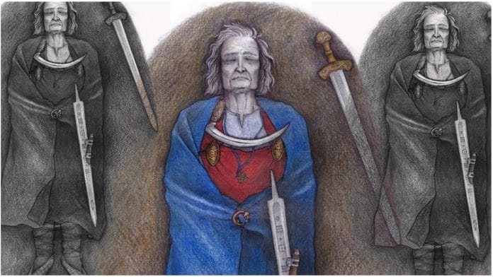 Artist's reconstruction of the 1000-year-old burial in Finland, showing the position of the objects on the body. | Photo: Veronika Paschenko/European Journal of Archaeology