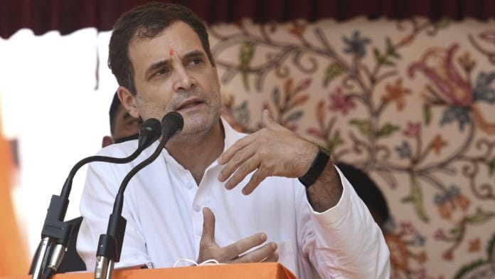 Congress leader Rahul Gandhi addresses party workers at J&K Pradesh Congress Committee office in Srinagar, on 10 August 2021 | PTI