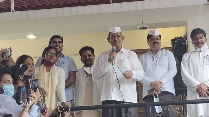 AICC general secretary and former Uttarakhand chief minister Harish Rawat (with mike) | Photo by special arrangement