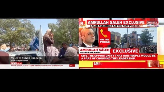 Screenshots from BBC World (L) and Republic TV (R) coverage of the Afghanistan situation | Twitter/ThePrint