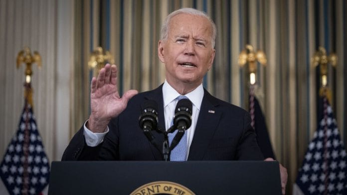 US President Joe Biden speaks in the State Dining Room of the White House in Washington, DC, on 24 September 2021 | Photographer: Al Drago | Bloomberg