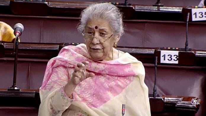 Rajya Sabha MP and senior Congress leader Ambika Soni | File photo: ANI/RSTV