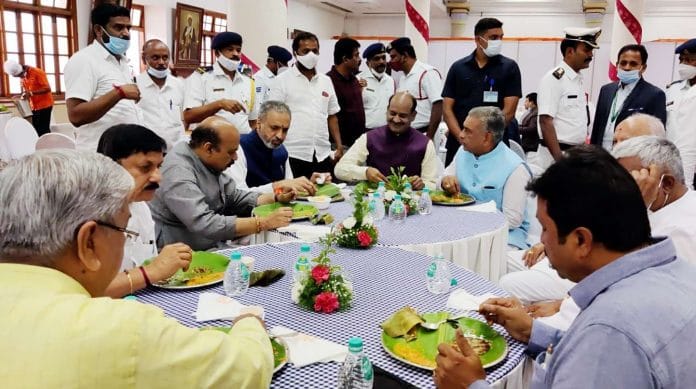 Lok Sabha Speaker Om Birla with Karnataka CM Basavaraj Bommai and other legislators in Bengaluru Friday | ANI