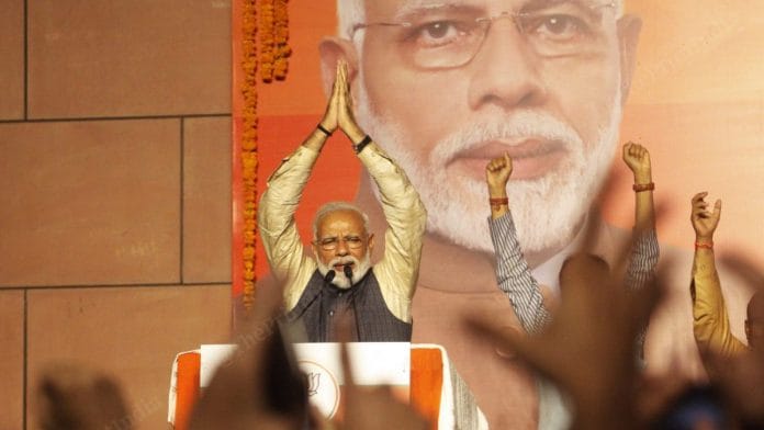 Another view of Modi at the BJP headquarters in 2019 | Photo: Praveen Jain | ThePrint