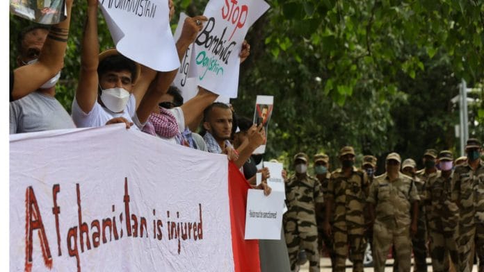 Afghan refugees during a protest in New Delhi, on 14 September 2021 | Photo: Suraj Singh Bisht | ThePrint