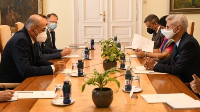 External Affairs Minister S Jaishankar with Prime Minister of Slovenia Janez Jan during a meeting, on 3 September 2021 | Twitter/@DrSJaishankar