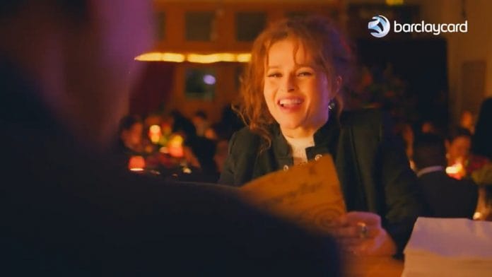 Screenshot of the Barclaycard ad featuring British actor Helena Bonham Carter