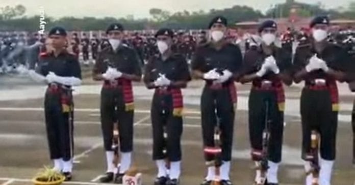 Indian soldiers performing a ritual. | Photo Credit: YouTube/Aayudh Defense screengrab