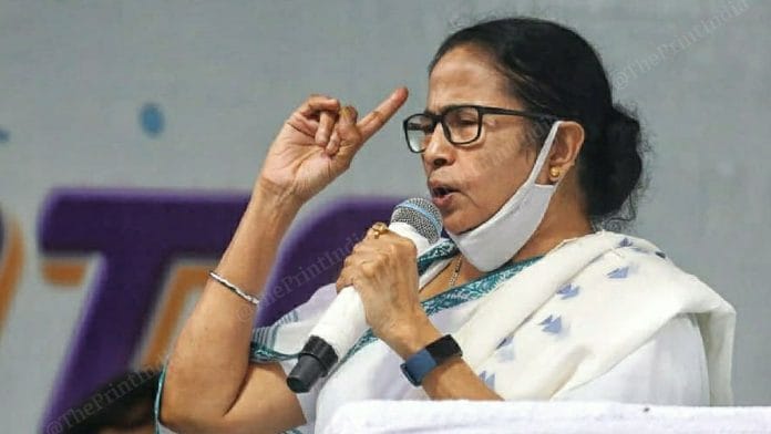 West Bengal Chief Minister Mamata Banerjee addressing a public gathering at Chakraberia in Bhabanipur, Kolkata, Saturday | Photo: Praveen Jain | ThePrint