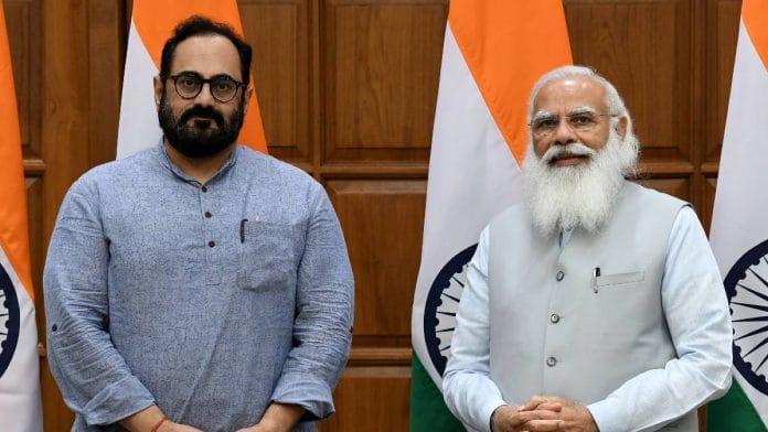File photo of Rajeev Chandrasekhar with Prime Minister Narendra Modi in New Delhi in July 2021 | ANI
