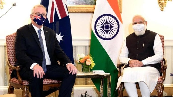 Australian PM Scott Morrison with PM Narendra Modi at the Quad summit in Washington DC in September 2021 | PMO India | Twitter
