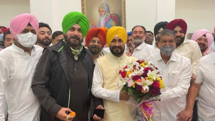 File photo of Navjot Singh Sidhu with Punjab CM Charanjit Singh Channi | Twitter/@sherryontopp