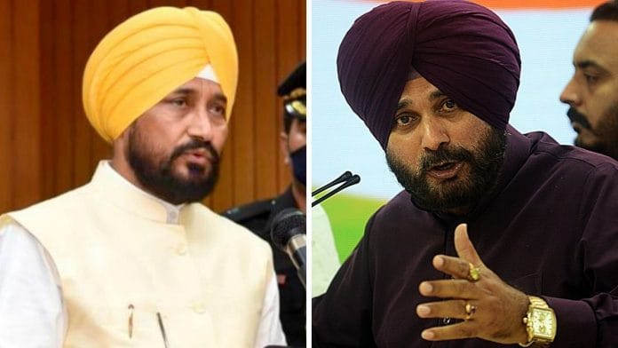 Punjab CM Charanjit Singh Channi (left) and state Congress chief Navjot Singh Sidhu | Photos: PTI and ANI