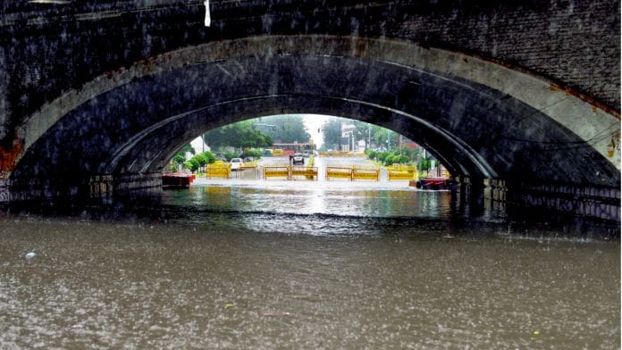 A flooded underpass after heavy rains, in New Delhi on 1 September 2021| PTI