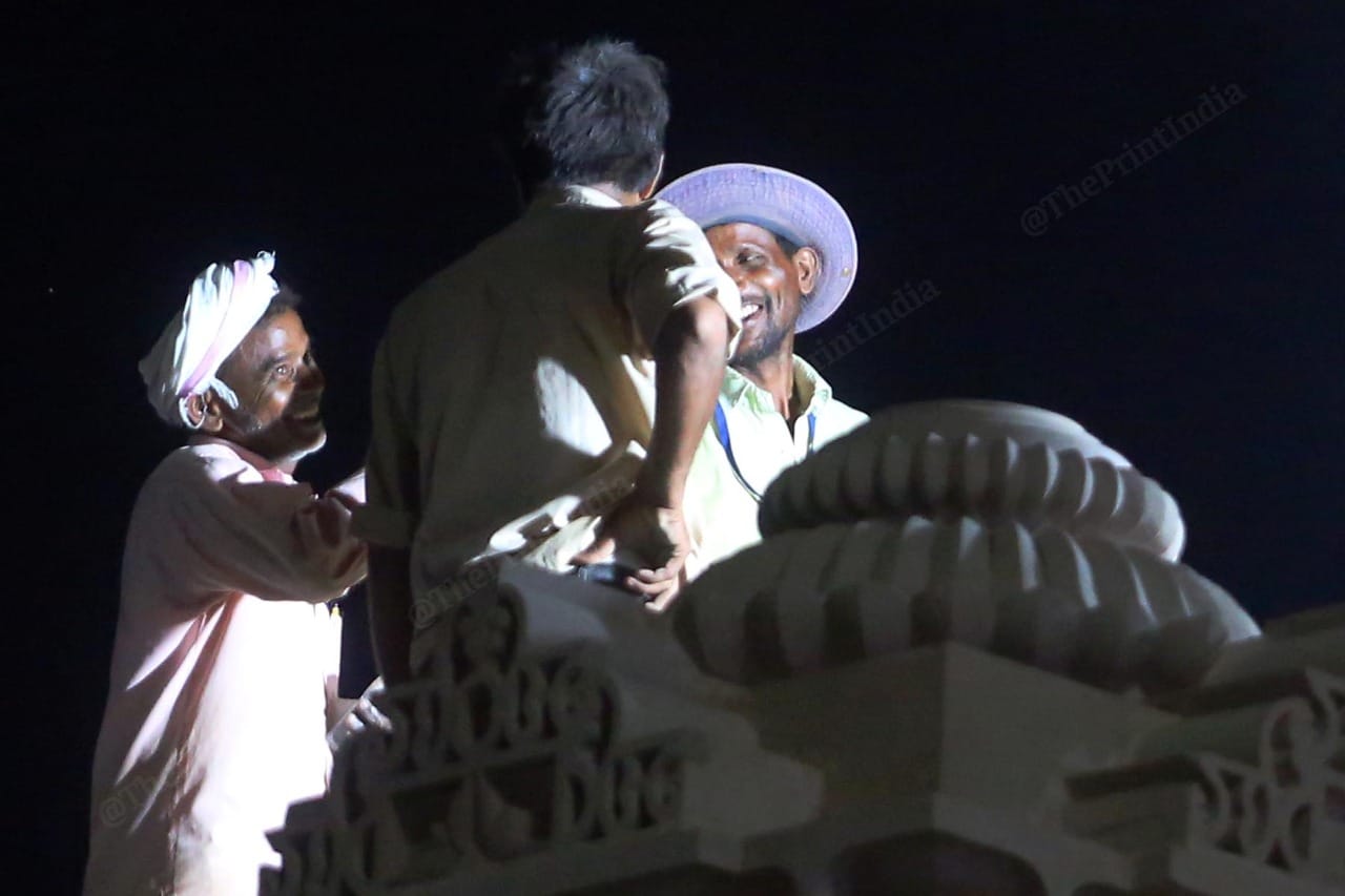 Construction work being carried out at night at the Kashi Vishwanath Dham site in Varanasi, Uttar Pradesh| Photo: Praveen Jain | ThePrint