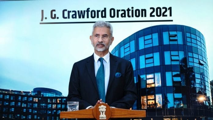 External Affairs Minister S Jaishankar virtually speaks at the Australian National University's JG Crawford Oration, on 6 September 2021 | Twitter/@DrSJaishankar