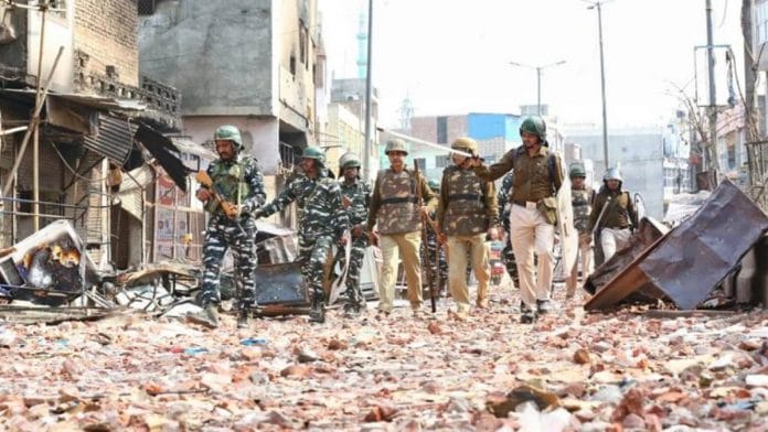 File photo of Delhi Police patrolling the northeast district after riots broke out in February 2020 | Representational Image | Suraj Singh Bisht | ThePrint