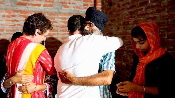 Congress leaders Rahul Gandhi and Priyanka Gandhi Vadra meet the family members of deceased farmer Lavpreet Singh in Lakhimpur Kheri, on 6 October 2021