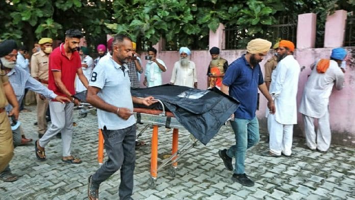 The body of one of the victims at the Lakhimpur Kheri district hospital mortuary | Photo: Praveen Jain/ThePrint