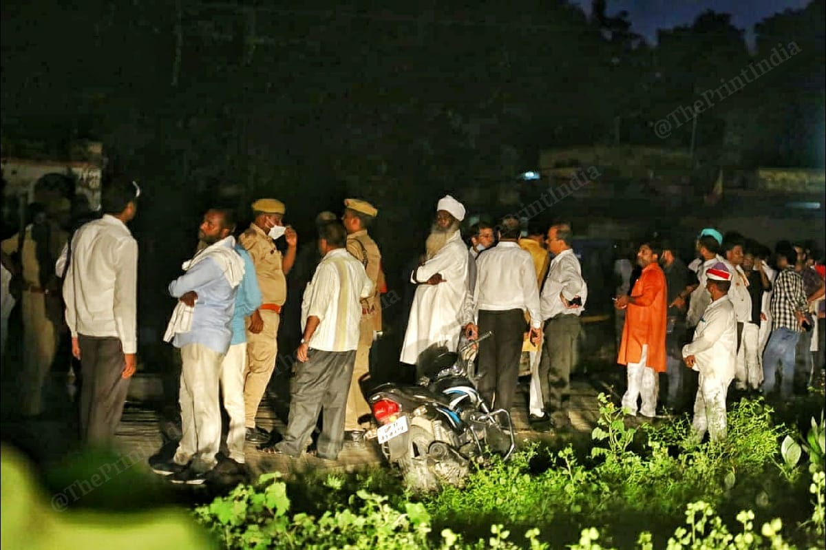 A crowd gathered outside the Civil Hospital, or the Lakhimpur Kheri district hospital, where those who died in Sunday's clashes were brought | Praveen Jain | ThePrint