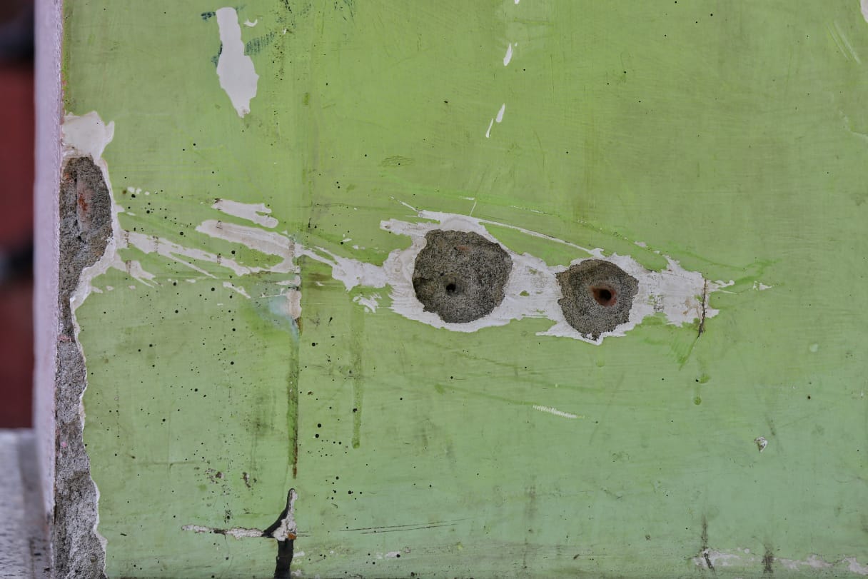 Bullet holes in the walls of the school where the principal and the teacher were killed | Photo: Suraj Singh Bisht/ThePrint