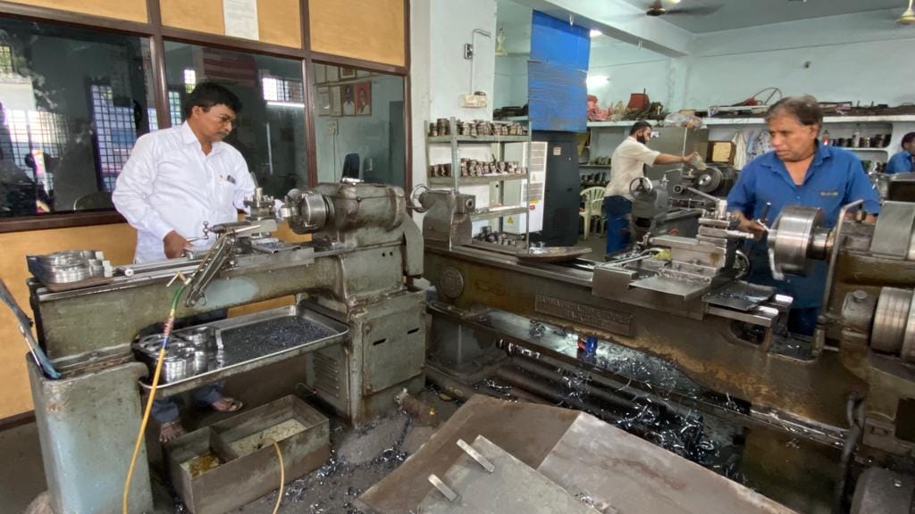 Laxmi Kanthaiah (left), working president of the Micro Small Industrial Federation of Telangana, a private body, and who also runs his own unit in Kushaiguda | Photo: Rishika Sadam/ThePrint