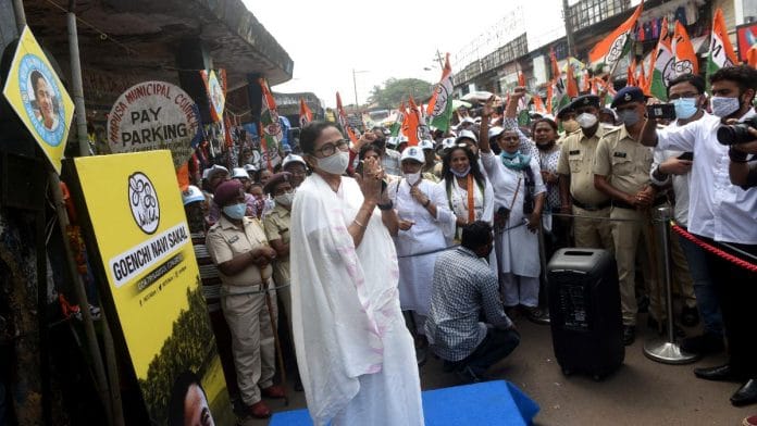 West Bengal CM Mamata Banerjee interacts with TMC supporters at Mapusa, in North Goa, last month | ANI