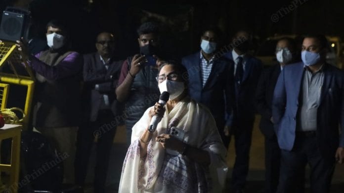 West Bengal CM Mamata Banerjee addresses the media after meeting PM Narendra Modi in Delhi Wednesday | Manisha Mondal | ThePrint