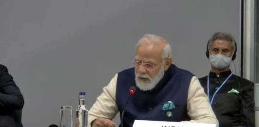PM Modi addresses the COP26 World Leaders' Summit in Glasgow, Scotland, Monday | Twitter/@BJP4India