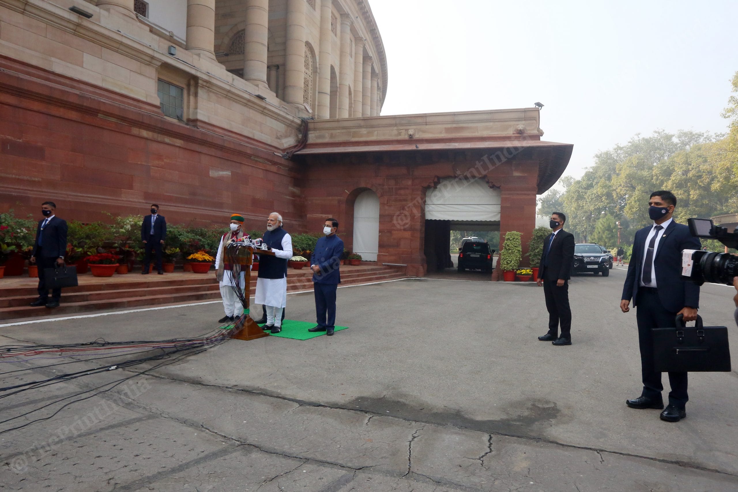 Prime Minister Narendra Modi addressing media at Parliament House | Photo: Praveen Jain | ThePrint