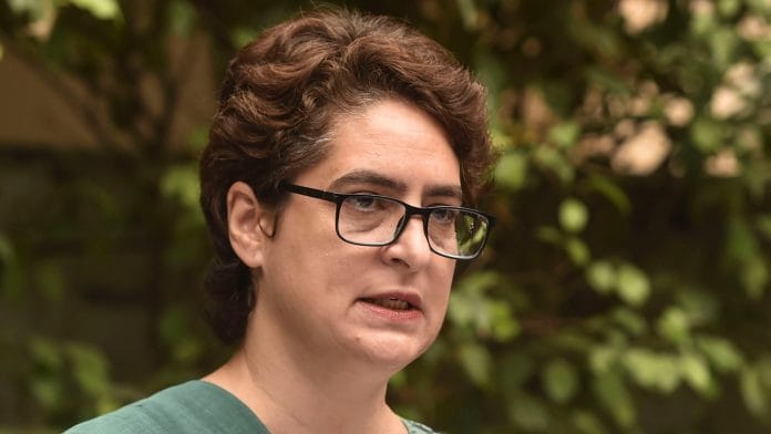 Priyanka Gandhi addresses a press conference in Lucknow, on 20 November 2021