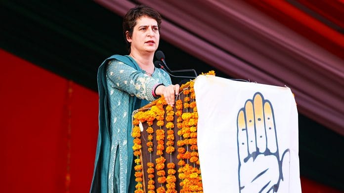 Priyanka Gandhi Vadra addresses a public meeting in Mahoba, on 27 November 2021 | ANI Photo