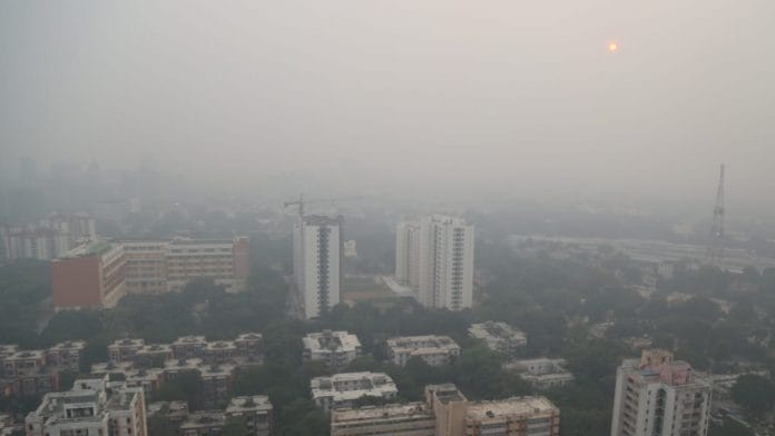 An ariel view of Delhi shrouded with a thick layer of smog on Friday, a day after Diwali| Suraj Singh Bisht | ThePrint photo