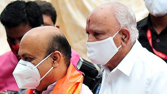 A file photo of Karnataka Chief Minister Basavaraj Bommai and former CM B.S. Yediyurappa. | Photo: ANI