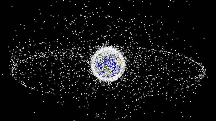 Representational computer-generated image of space debris as seen from high Earth orbit | Wikipedia