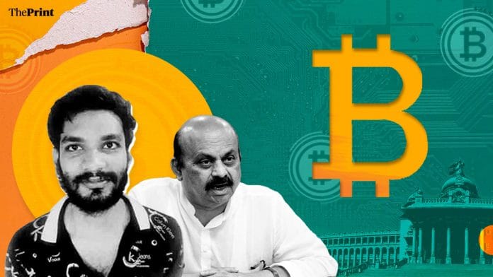 Suspected cybercriminal Srikrishna and Karnataka CM Basavaraj Bommai (R) | Illustration: ThePrint