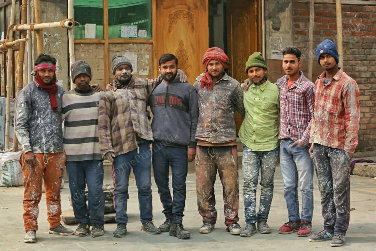 Labourers from Bihar working at an under-construction mosque in Abiguzar area of Lal Chowk in Srinagar. | Photo: Praveen Jain/ThePrint