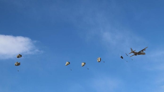 Indian Army's Shatrujeet Brigade conducts an airborne insertion along the northern borders in eastern Ladakh | Twitter/@ANI