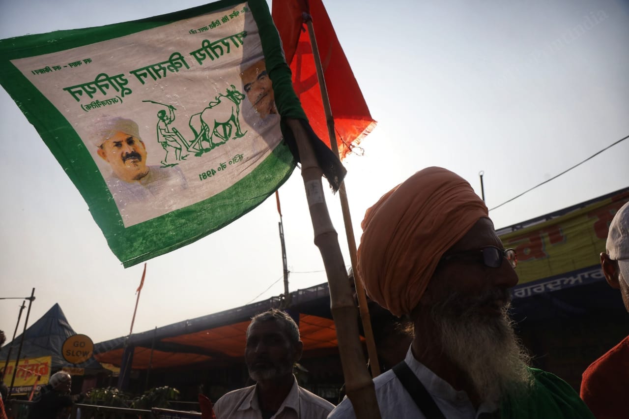 A union flag carrying protester at the Singhu border on 26 November 2021. | Photo: Manisha Mondal/ThePrint