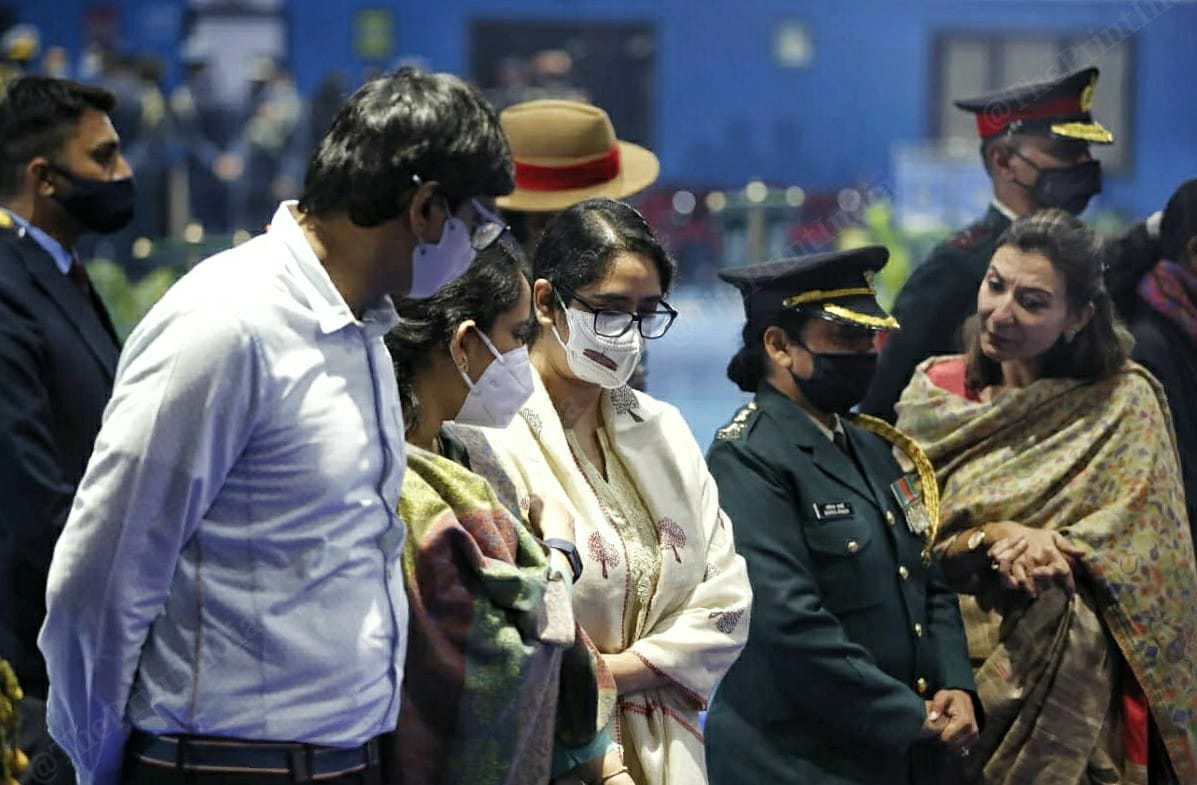 CDS Bipin Rawat's daughters Kritika and Tarini at the Palam air base| Photo: Suraj Singh Bisht | ThePrint