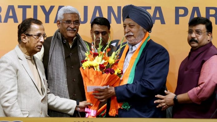 Former Punjab DGP Sarbdeep Singh Virk joins BJP in the presence of Union Minister Gajendra Singh Shekhawat and MoS Commerce and Industry Som Prakash at the BJP headquarters in New Delhi Friday | ANI
