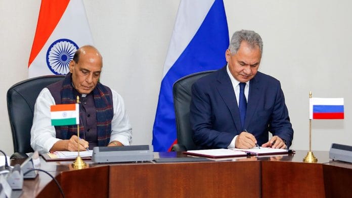 Defence Minister Rajnath Singh and Russian Defence Minister Sergei Shoigu in New Delhi Monday | ANI