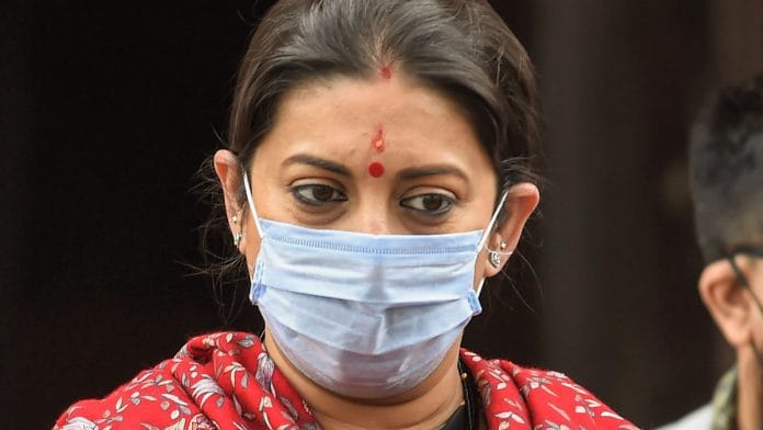 Union Minister Smriti Irani during the Winter Session of Parliament, in New Delhi | PTI