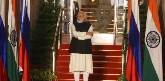 Prime Minister Narendra Modi waiting to receive Russian President Vladimir Putin at Hyderabad House| Photo: Praveen Jain | ThePrint