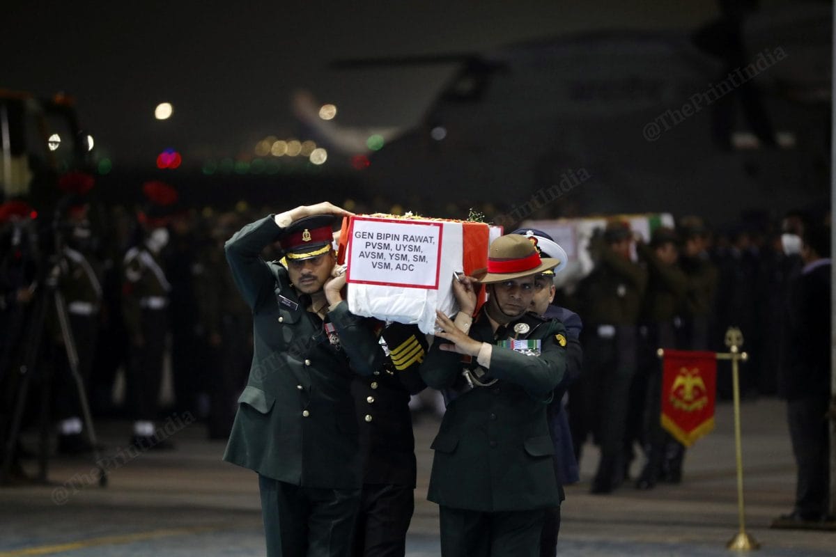CDS Gen. Bipin Rawat’s mortal remains arrive in New Delhi | Photo: Suraj Singh Bisht | ThePrint