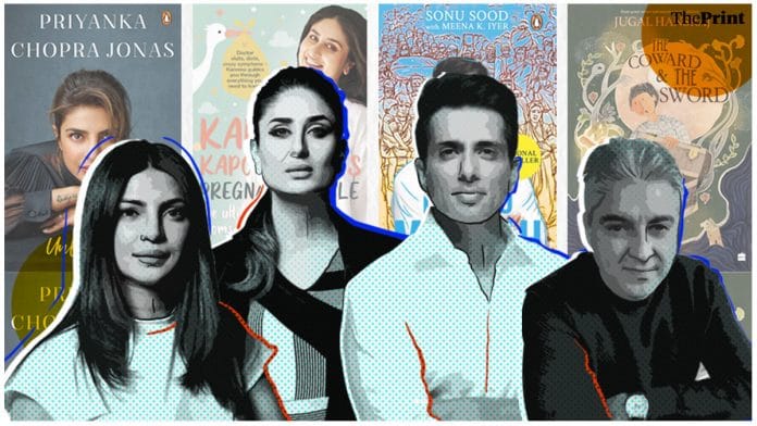 Bollywood actors Priyanka Chopra, Kareena Kapoor, Sonu Sood, Jugal Hansraj | Illustration by Manisha, ThePrint