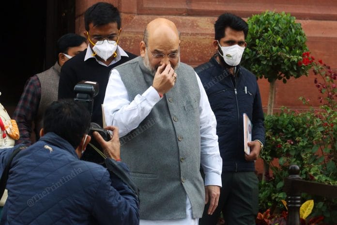 Home minister Amit Shah coming out of the Parliament | Photo: Praveen Jain | ThePrint
