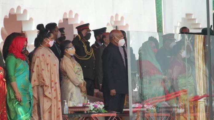 President Ram Nath Kovind along with Bangladesh Prime Minister Sheikh Hasina during the Victory Day Parade at National Parade Ground in Dhaka, on 16 December 2021 | Twitter/@MEAIndia
