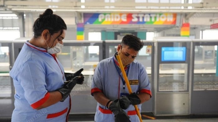 Kunal and Preti working at the Pride station in Noida metro. | Photo: Suraj Singh Bisht | ThePrint.