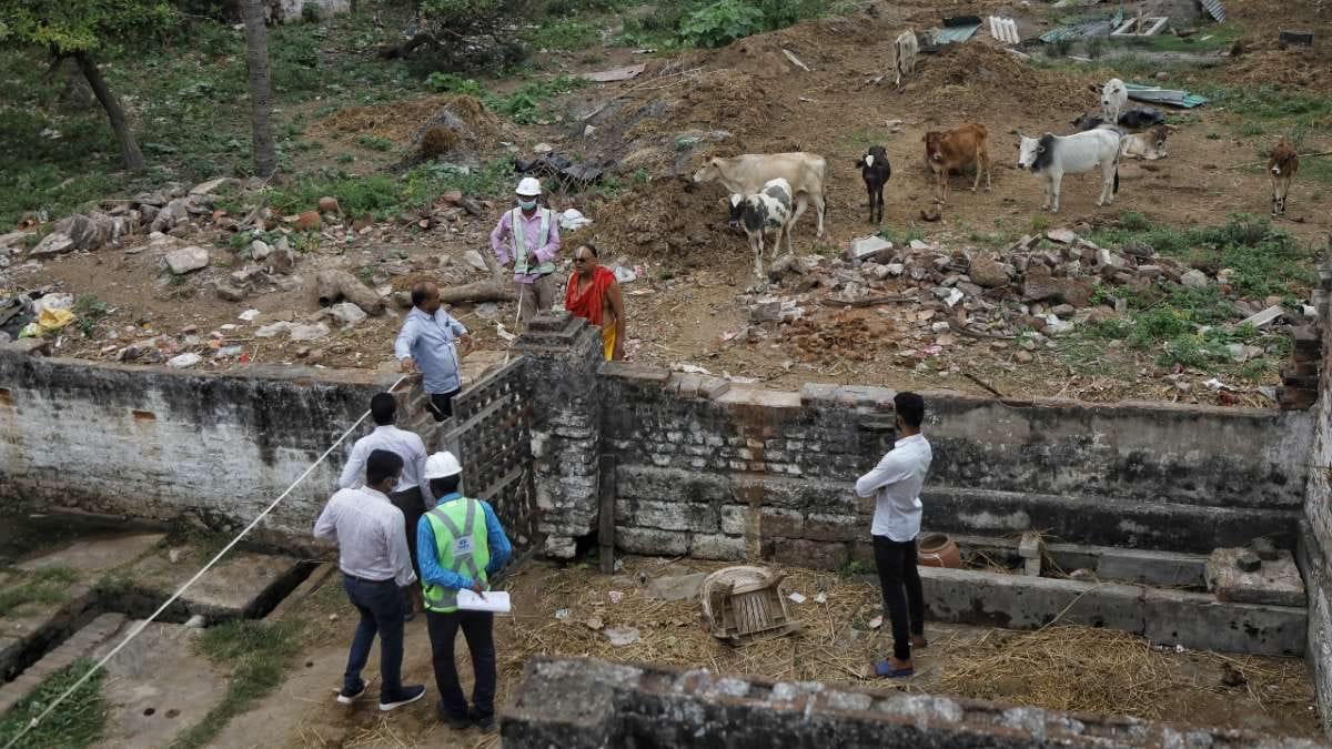 Construction work going on for the temple corridor project in the Jagannath temple premises | Photo: Manisha Mondal | ThePrint